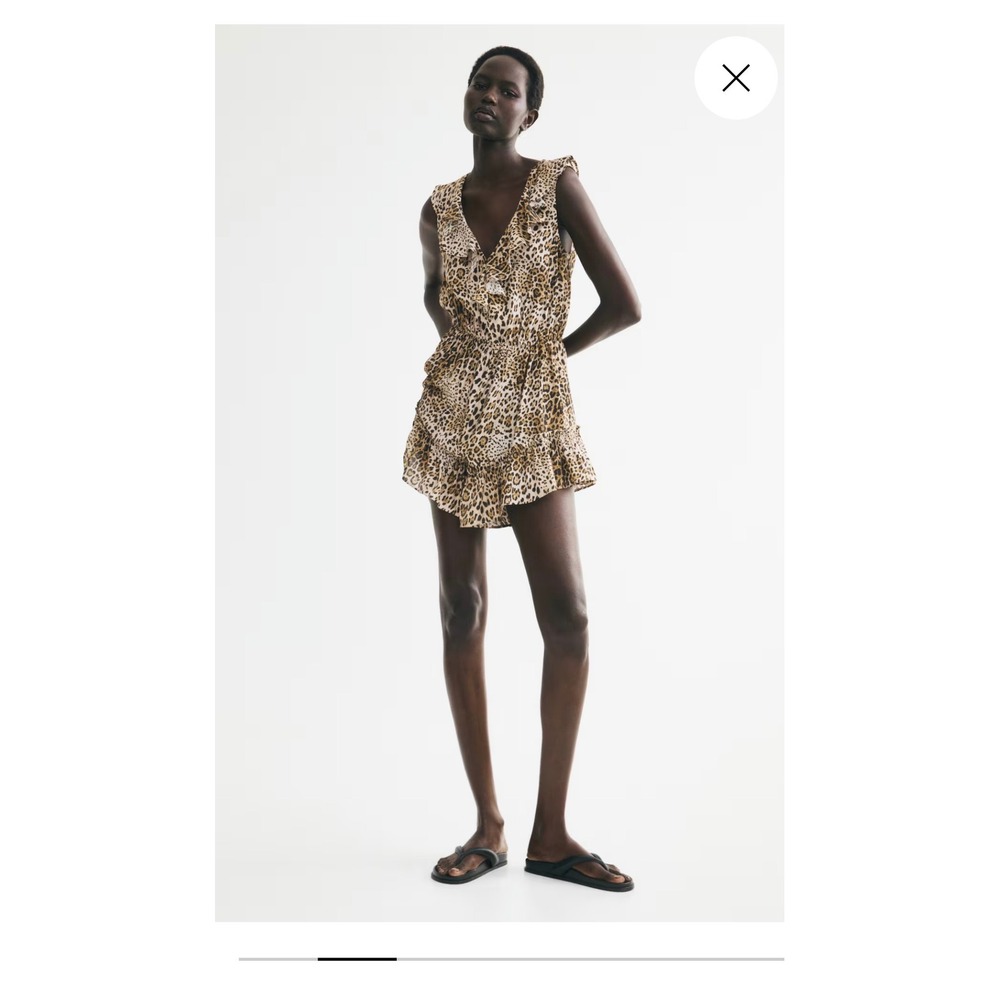 HM Women Leopard Print Ruffle Romper V-Neck Sleeveless Brown Large 1340492 4